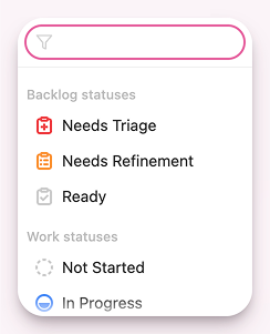 Backlog statuses dropdown showing Needs Triage, Needs Refinement, and Ready options